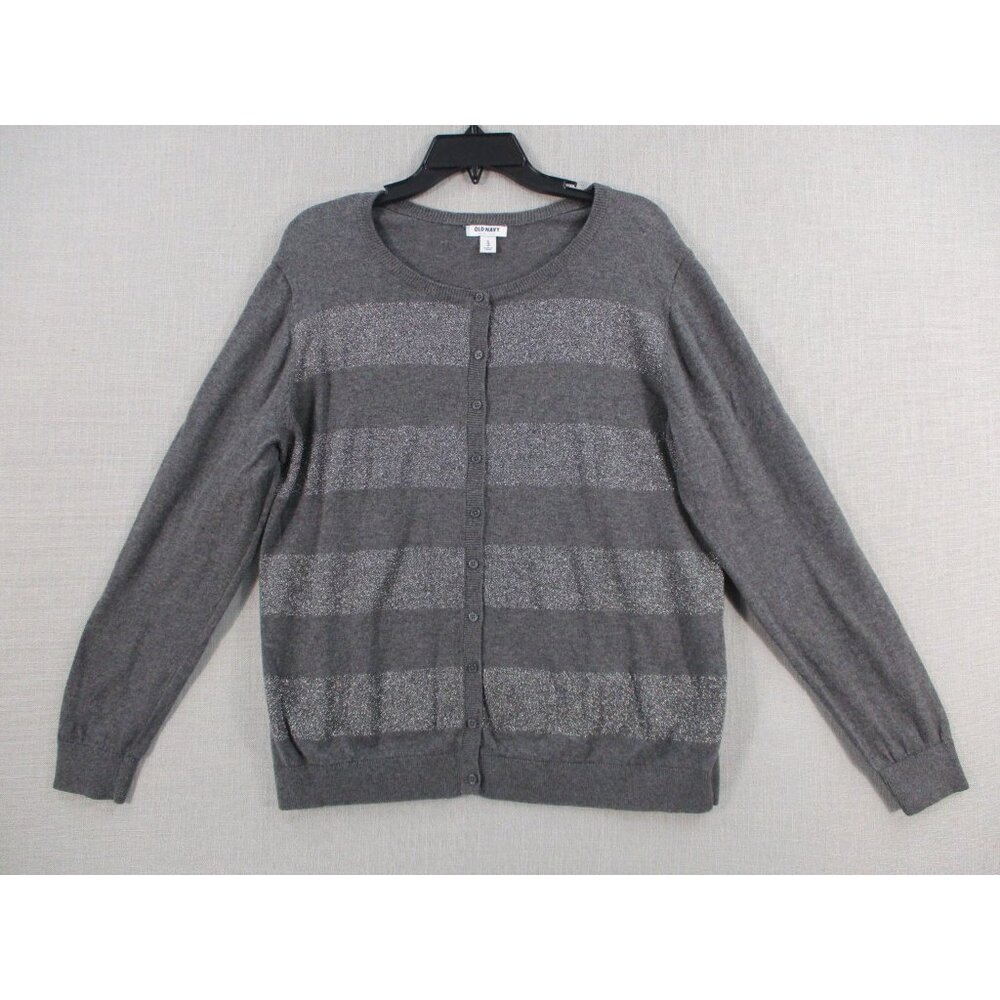 Old Navy Womens XL Gray Metallic Stripe Button-Up Cardigan‎ Sweater